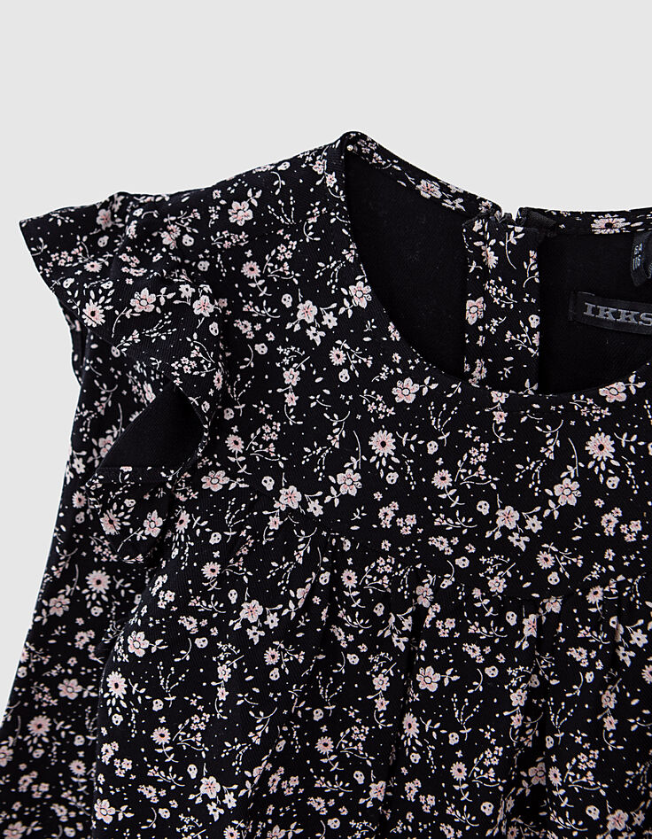 Girls&rsquo; black flower print ruffled blouse-2