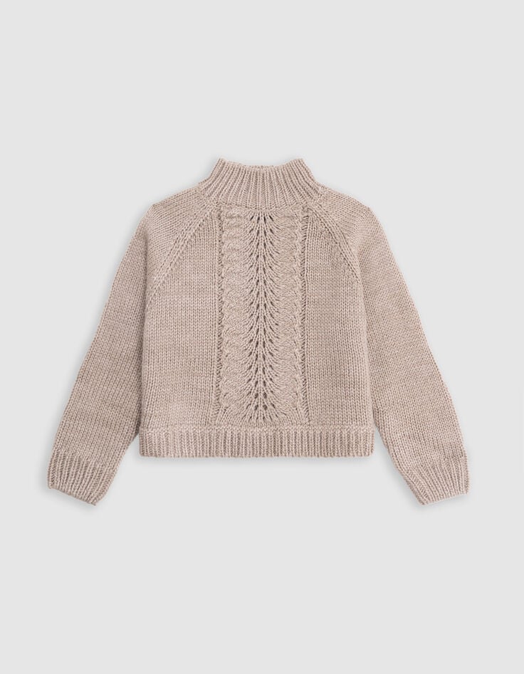 Jersey de punto calado beige de niña-1 Jersey de punto calado beige de niña-1