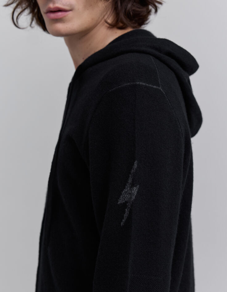 Cardigan noir zipp&eacute; &agrave; capuche 100% cachemire Homme-4