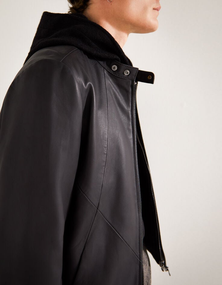 Men’s black leather jacket with seaming-4