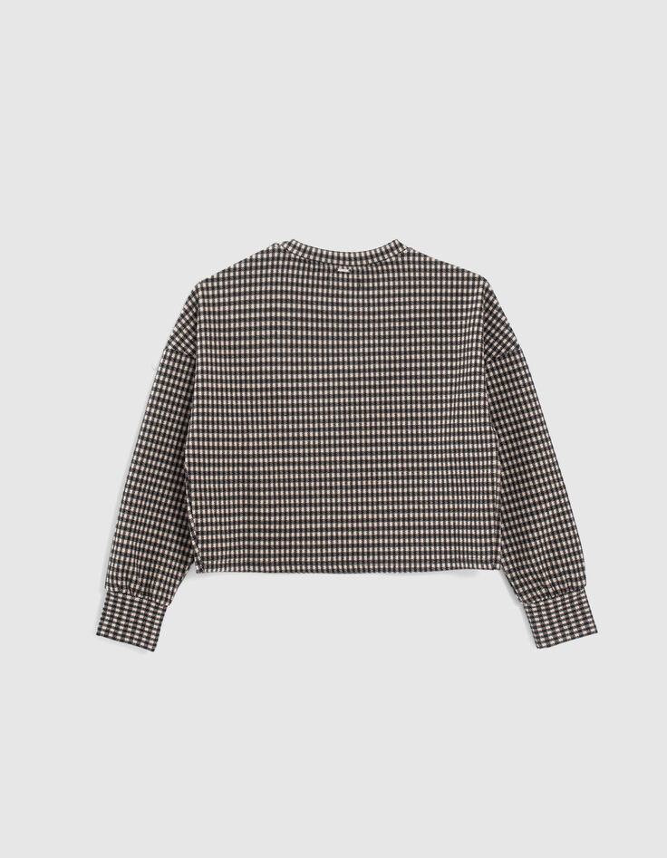 Girls' black and beige houndstooth motif sweatshirt-4