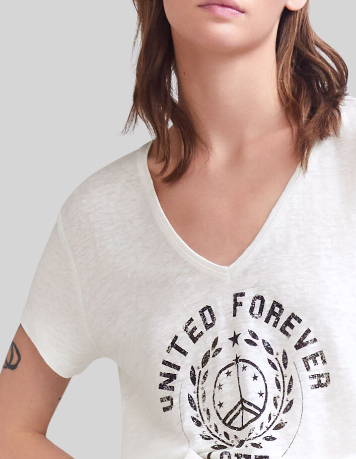 Tee-shirt blanc visuel blason symbole paix Femme - IKKS