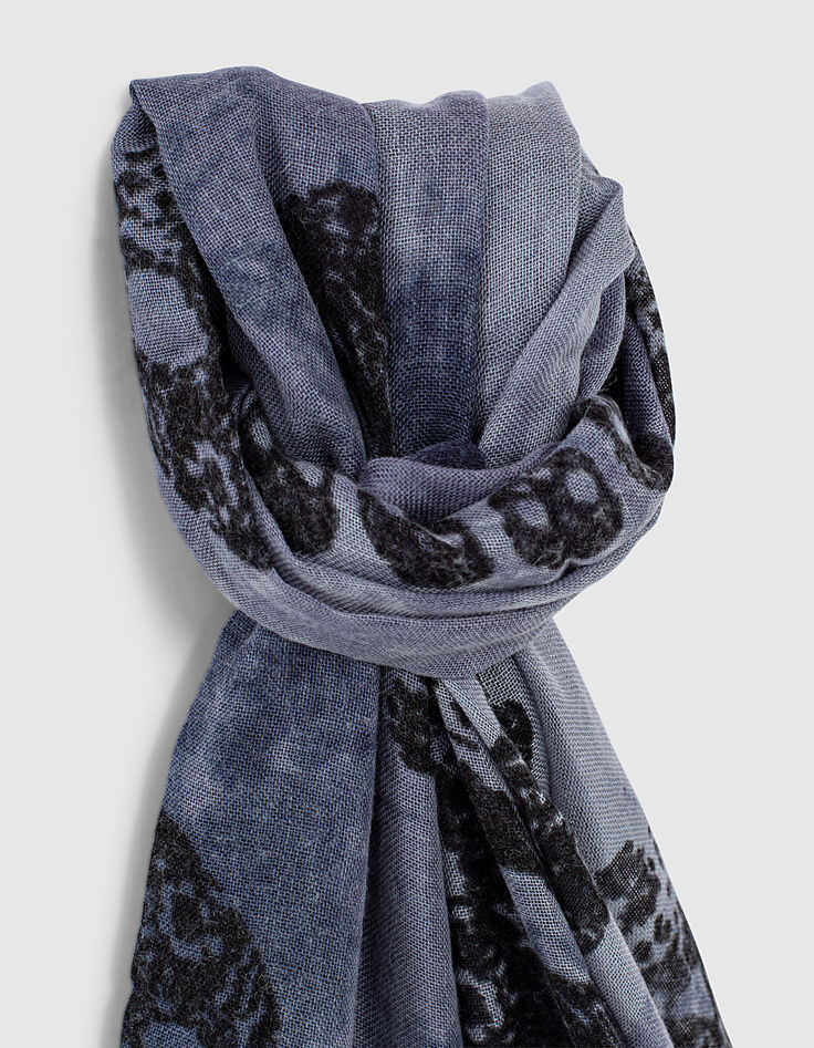Women’s navy blue skull motif tie-dye scarf-3 Women’s navy blue skull motif tie-dye scarf-3