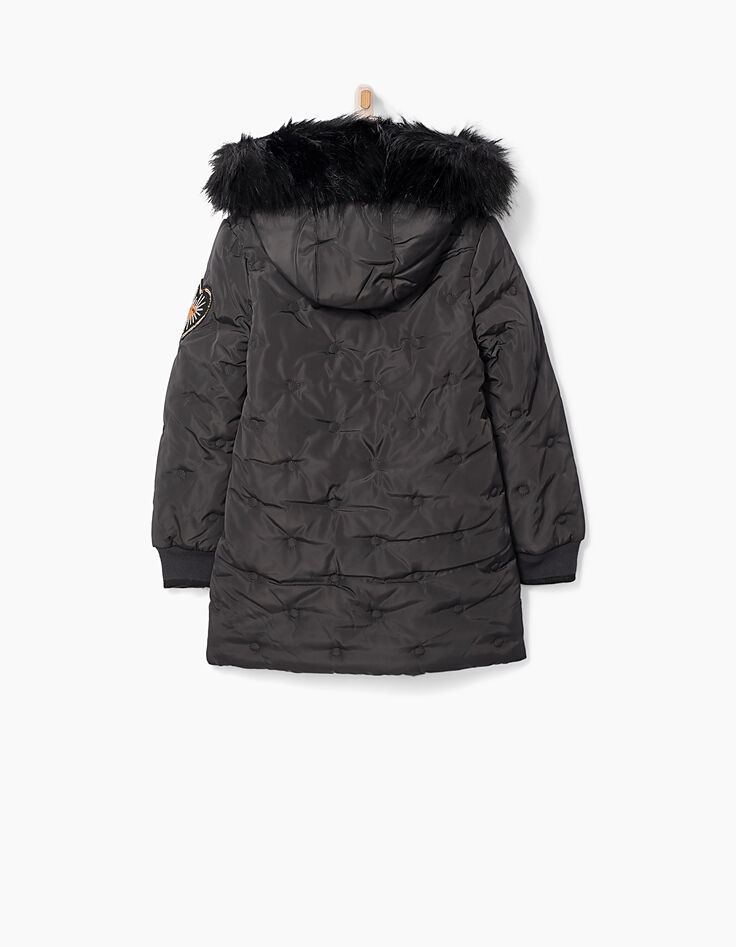 Doudoune longue noire &agrave; poches fourr&eacute;es fille-3