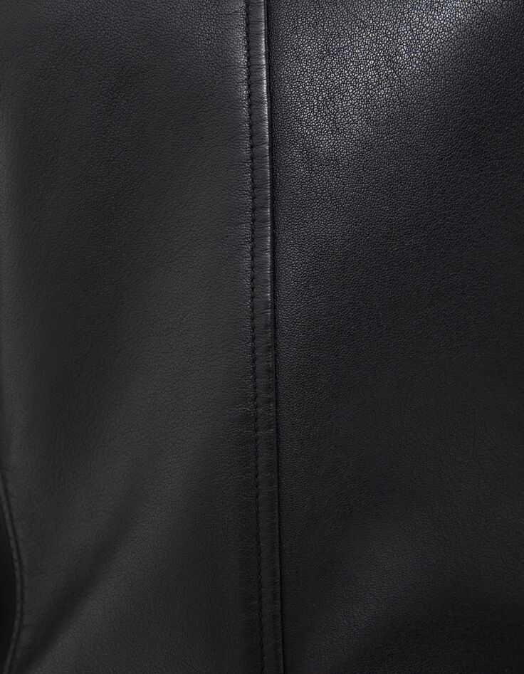 Women&rsquo;s black leather fitted jacket with quilted shoulders-8