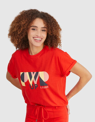 Camiseta rojo carmín maxi mensaje I.Code