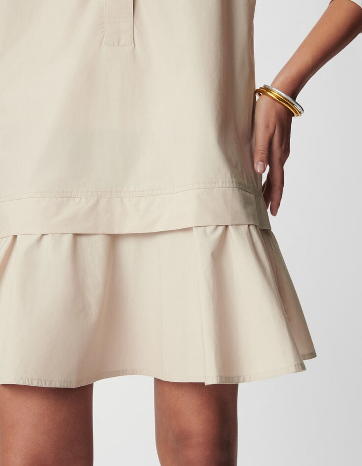 Robe courte beige trompe-l'oeil jupe Femme-4