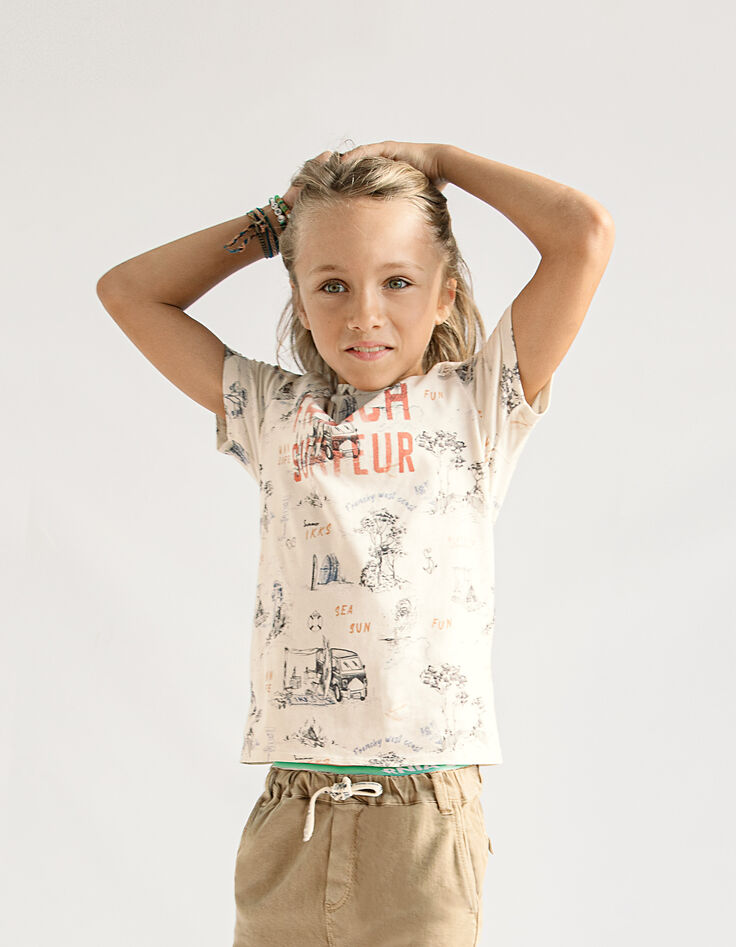 Camiseta blanca estampada tela de Jouy algodón bio niño -1