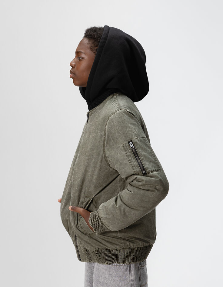 Boys’ khaki bomber jacket with detachable hood-4 Boys’ khaki bomber jacket with detachable hood-4