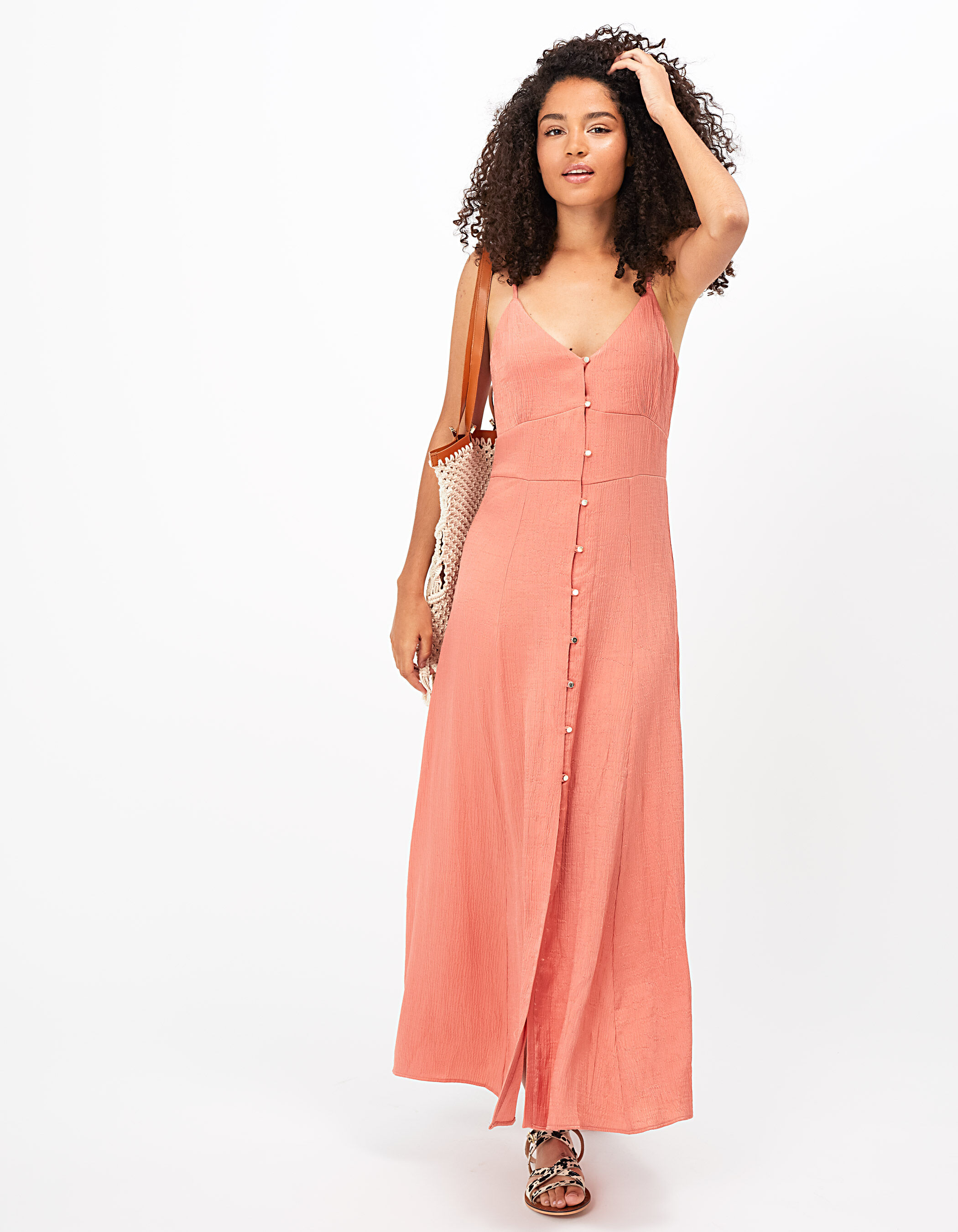 I.Code watermelon pink waffle midi dress