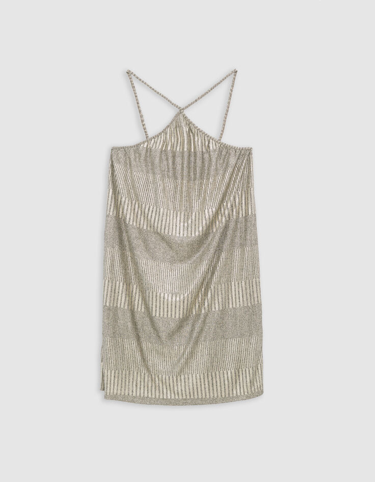 Goldfarbenes Kleid aus Metallic-Rippstrick für Damen-7
