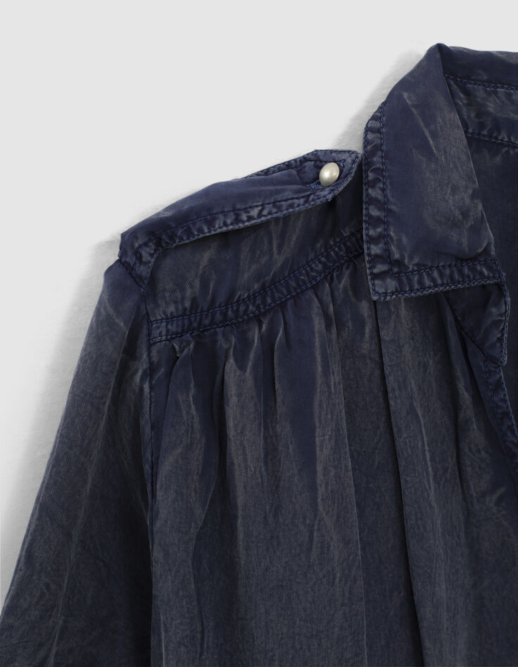 Robe courte en cupro bleu marine et pattes épaules femme-3