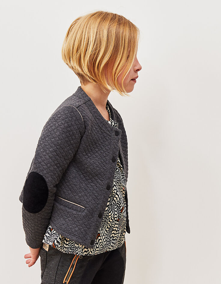 Cardigan gris matelassé broderie lurex dos fille-5 Cardigan gris matelassé broderie lurex dos fille-5