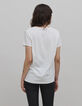 Tee-shirt blanc cass&eacute; t&ecirc;te de mort et broderie Femme-3