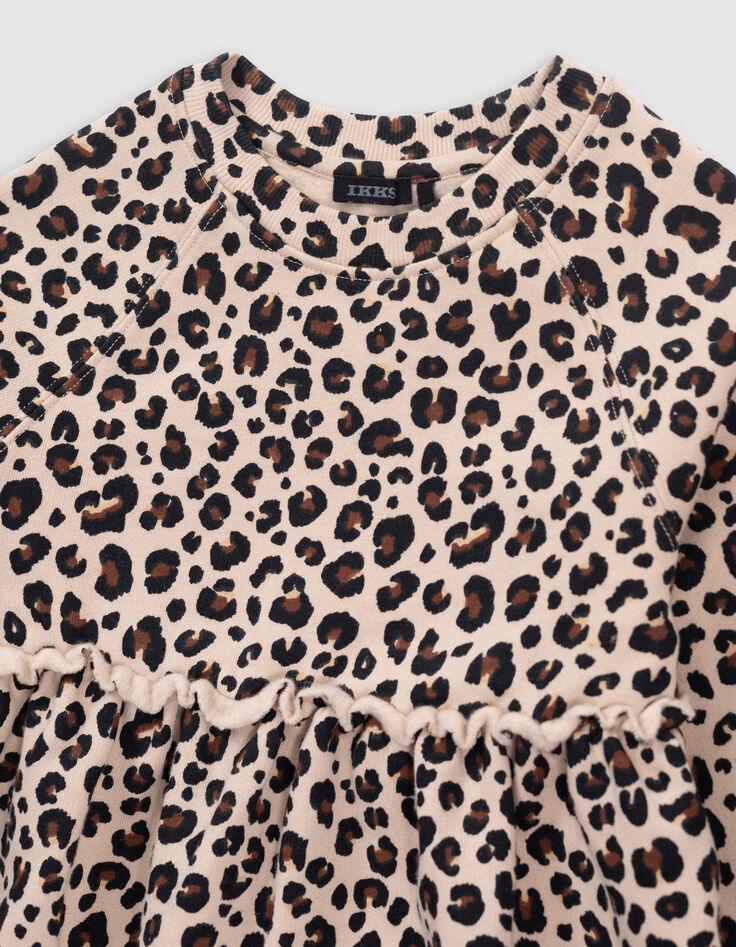 Robe sweat beige imprimé léopard fille-2 Robe sweat beige imprimé léopard fille-2