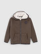 Kaki vest Sherpa binnenkant maxiprint rug jongens -1