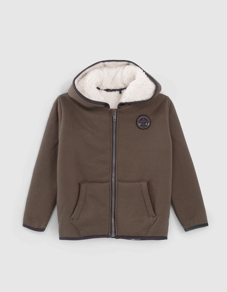 Kaki vest Sherpa binnenkant maxiprint rug jongens -1