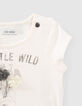 T-shirt écru bio avec fleurs 3D bébé fille-2