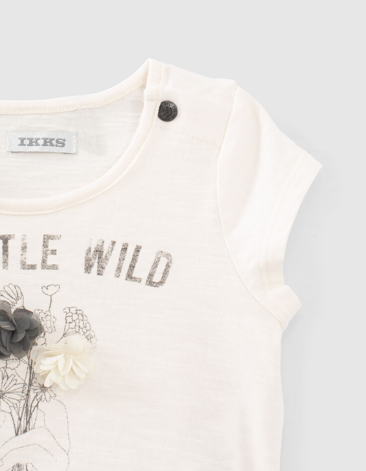 T-shirt écru bio avec fleurs 3D bébé fille-2