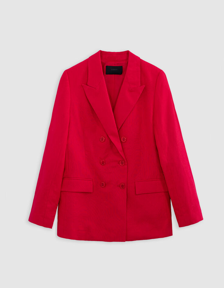 Americana roja de lino y algodón con doble botonadura para mujer-5