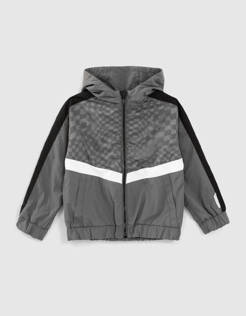 Coupe-vent gris doublure à damier garçon