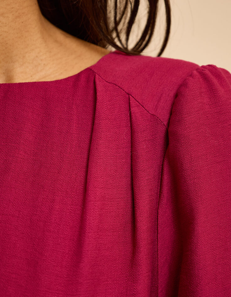 Robe manches longues rose &agrave; nouer c&ocirc;t&eacute; I.Code-5