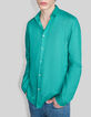 Men’s petrol pure linen SLIM shirt-3