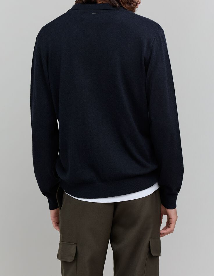 Herren-Poloshirt anthrazit Strick mit Rei&szlig;verschlusskragen-3