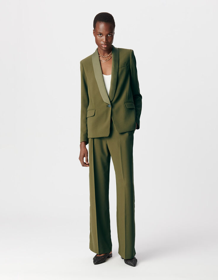 Women’s khaki recycled polyester crepe suit jacket-1