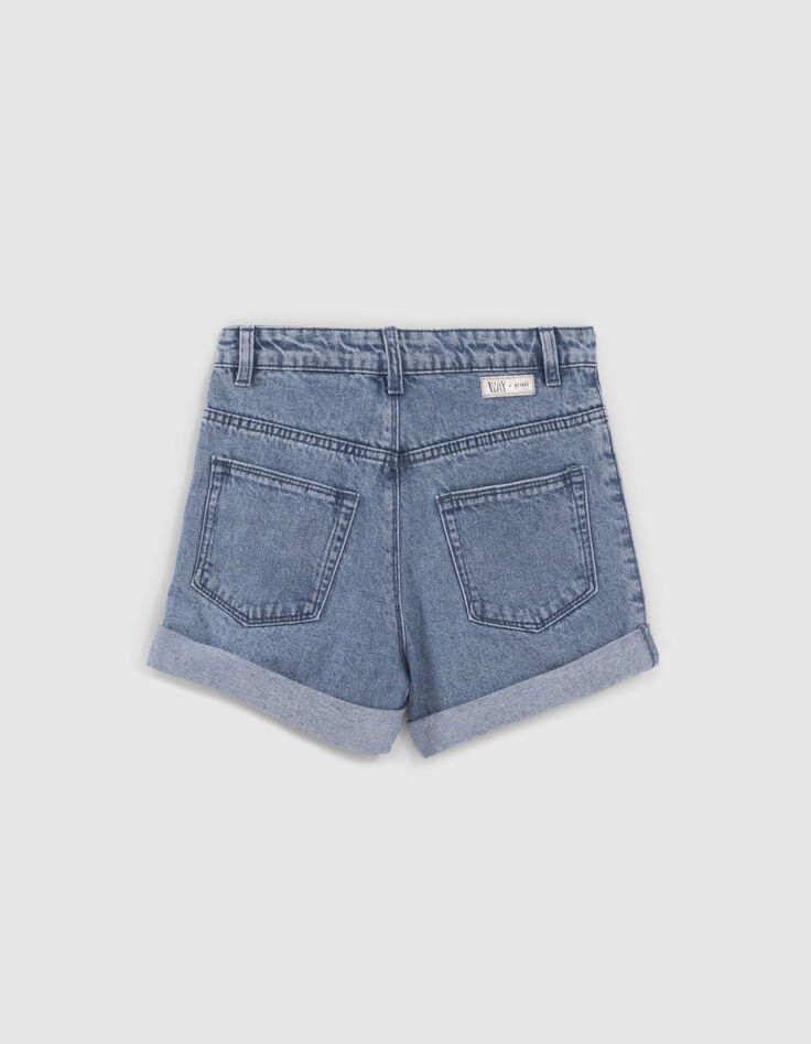 Girls’ blue organic cotton cuffed denim shorts-3