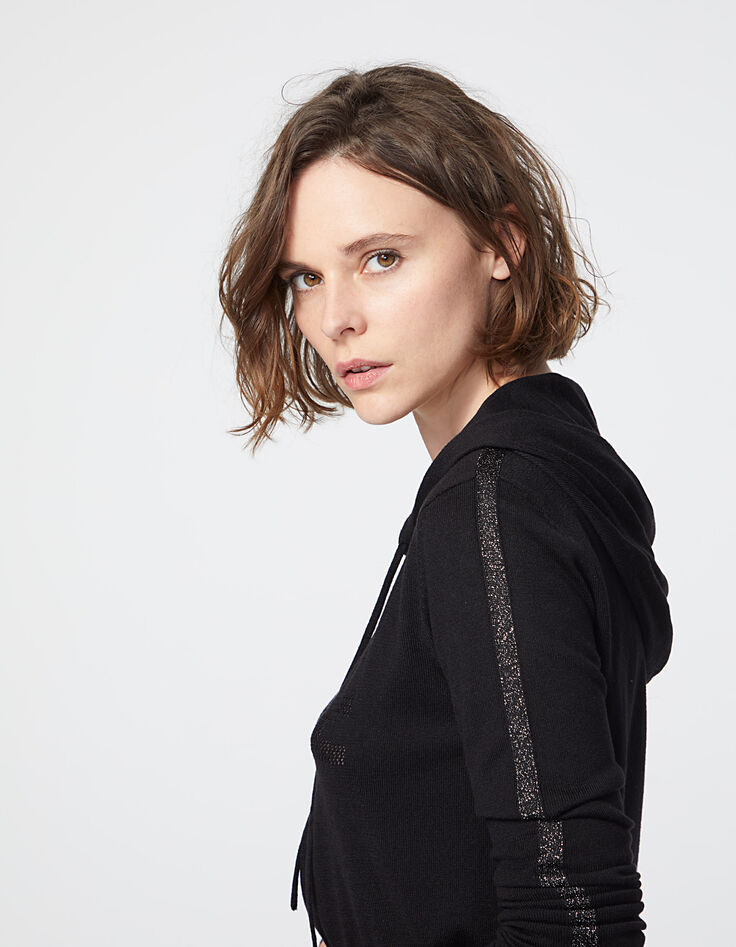 Cardigan zippé noir à capuche visuel Love femme-5