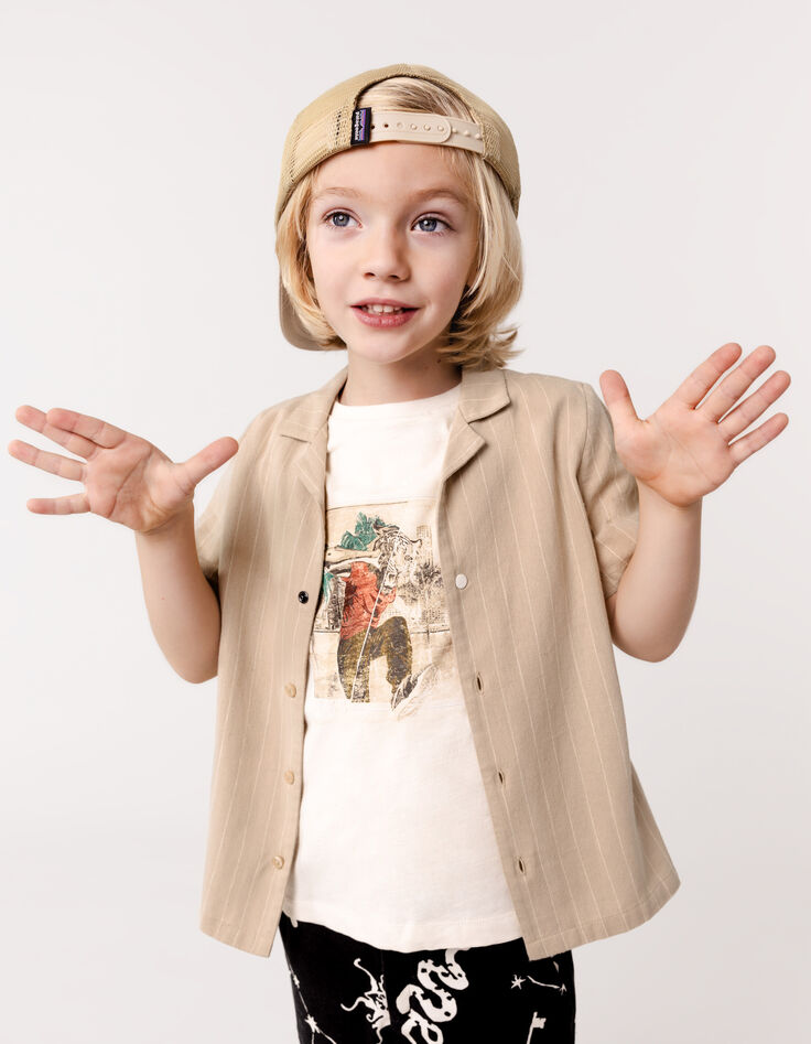 Chemise beige coton bio motifs rayures garçon-2