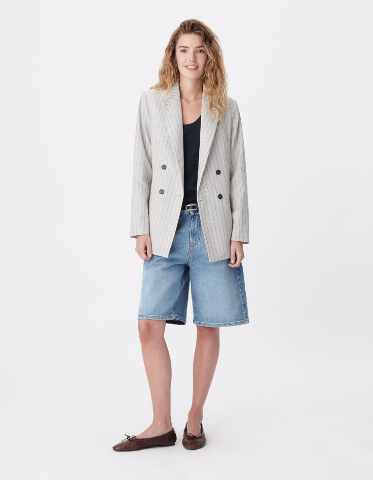Veste de tailleur beige rayures tennis Femme-1