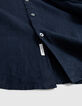 Marineblaues SLIM-Herrenhemd aus 100% Leinen-8