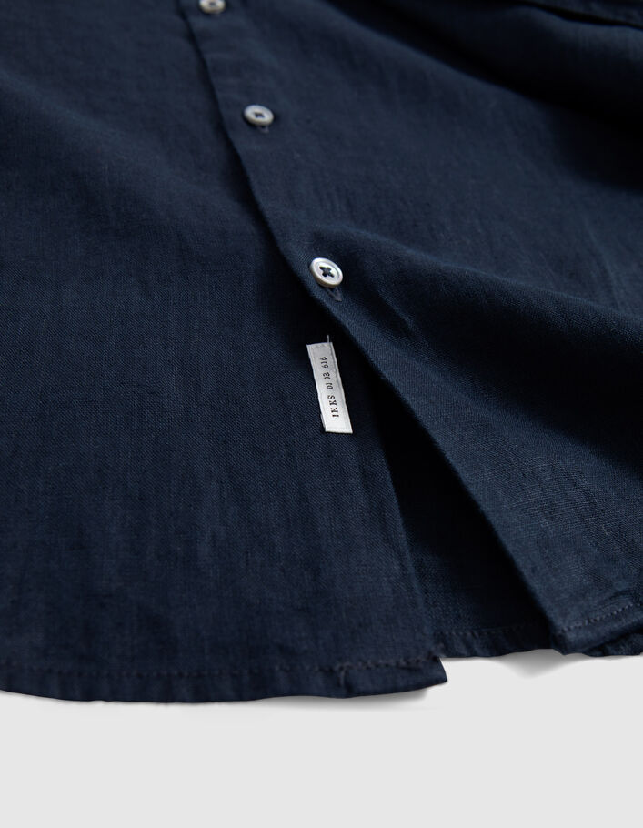 Marineblaues SLIM-Herrenhemd aus 100% Leinen - IKKS