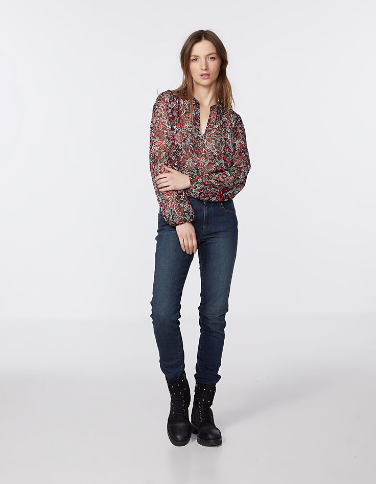 Voile blouse rode metallic bloemenprint dames-6