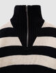 Schwarzer Jungenstrickpullover beigefarbene Streifen-2