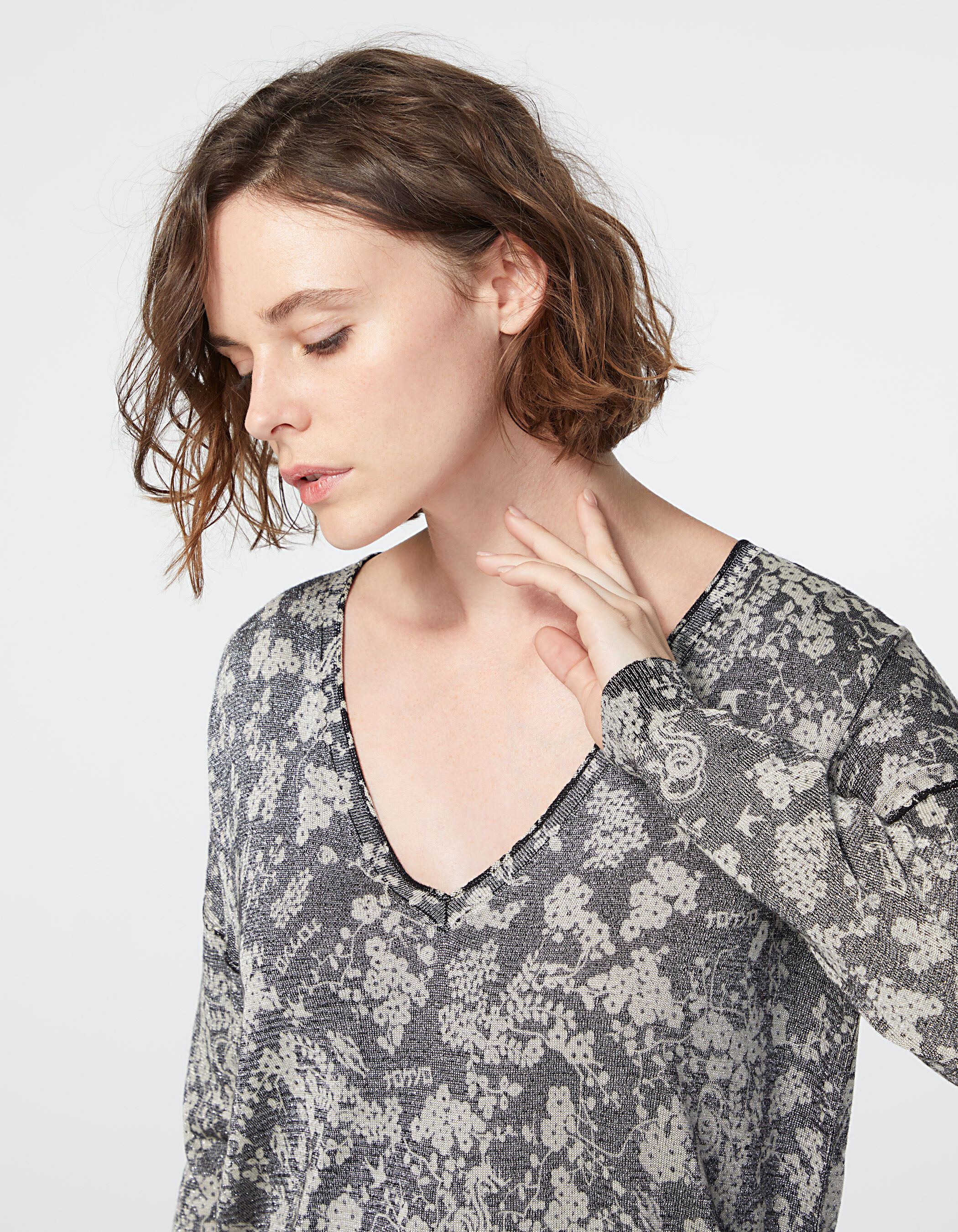 Metallic v neck sales sweater