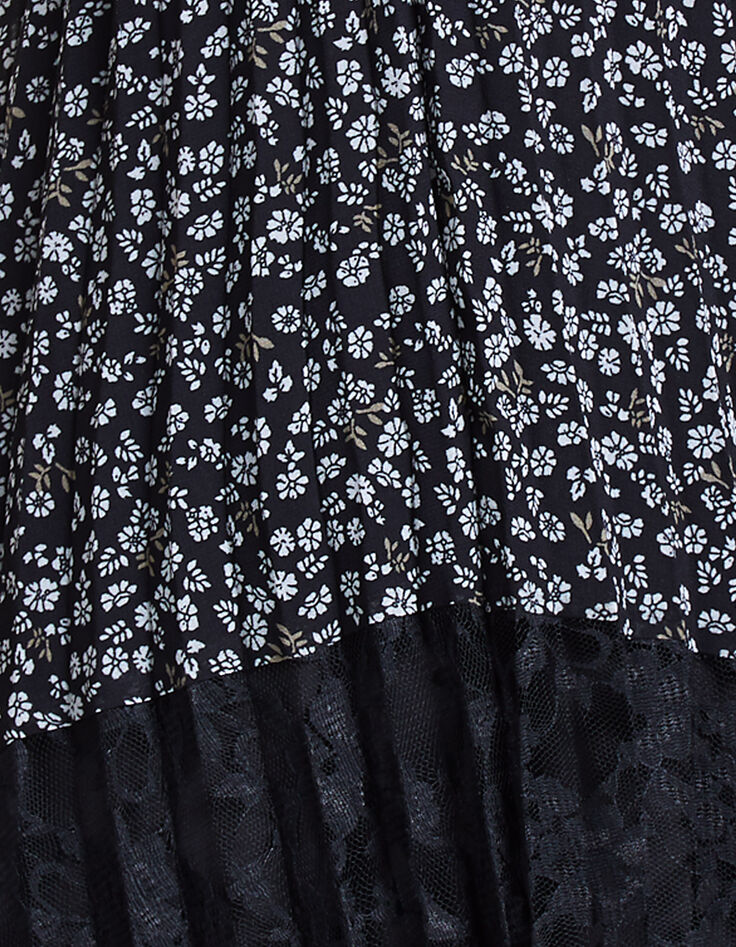 Jupe longue plissée en voile imprimé floral-7