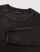 Women's black openwork knit sweater-8
