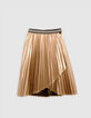 Girl's asymmetrical pleated gold midi skirt-1