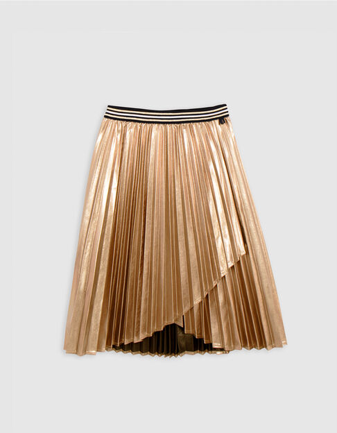 Girl's asymmetrical pleated gold midi skirt - IKKS