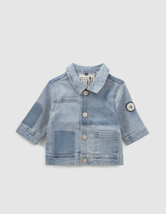 Baby boys’ blue denim jacket with detachable hood - IKKS