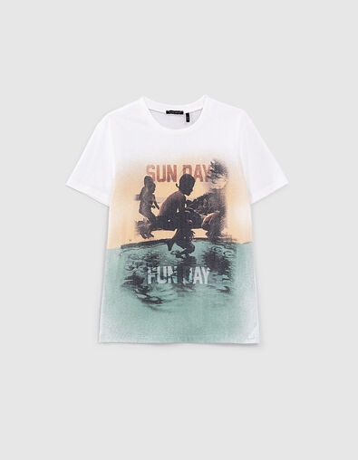 Boys’ aqua organic T-shirt with diving photos - IKKS