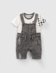 Ensemble salopette en jean et T-shirt damier bébé garçon-1