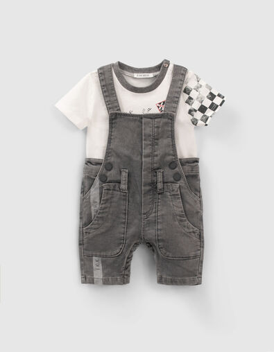 Ensemble salopette en jean et T-shirt damier bébé garçon - IKKS