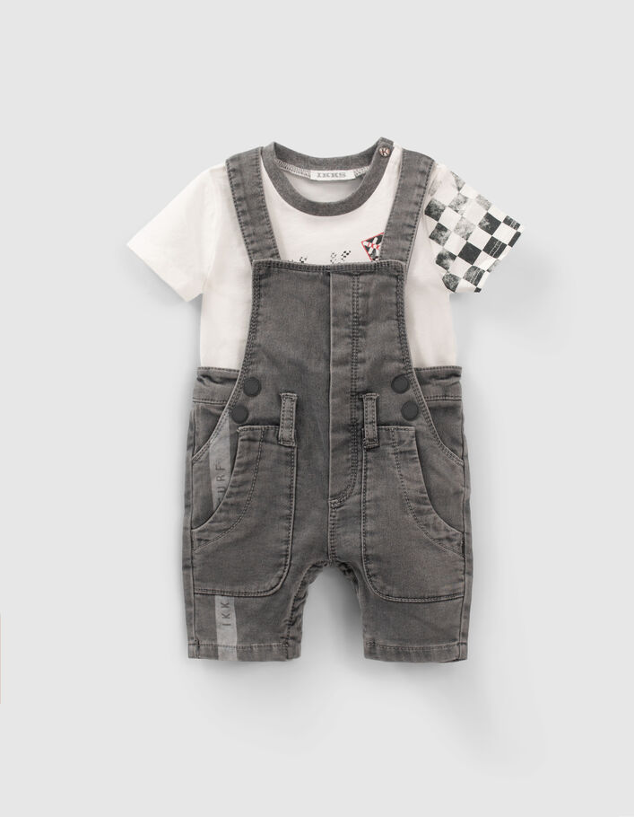 Set jeanstuinbroek en geblokt T-shirt babyjongens - IKKS