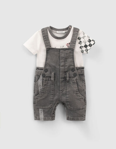 Baby boys’ checkerboard denim dungarees & T-shirt outfit - IKKS