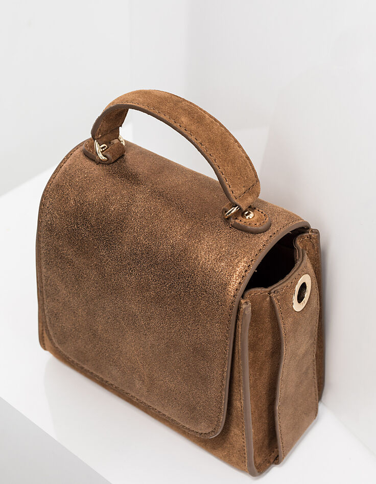 Cognacfarbene Trapeztasche aus Leder I.Code-1