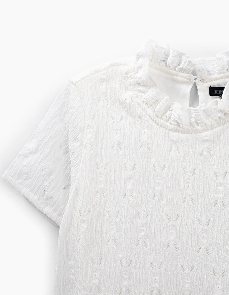 Gebroken wit T-shirt kanten kraag meisjes-2 Gebroken wit T-shirt kanten kraag meisjes-2